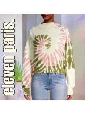 ELEVEN PARIS Tie-Dye Mockneck Oversize Cotton Sweatshirt